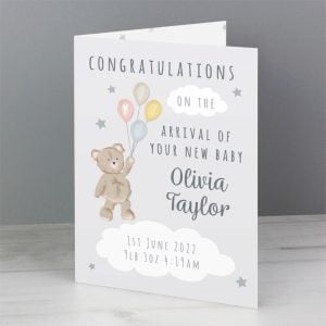 Personalised Teddy & Balloons Baby Card