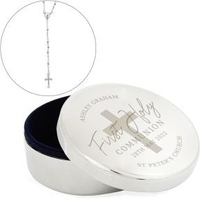 Personalised First Communion Trinket Box & Rosary Beads