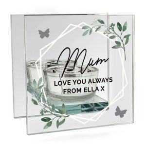 Personalised Botanical Mirror Glass Tea Light Candle Holder