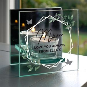 Personalised Botanical Mirror Glass Tea Light Candle Holder