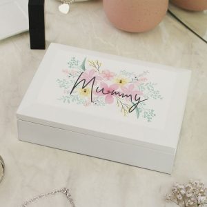 Girl's Personalised Floral Wooden Jewellery Box With Name