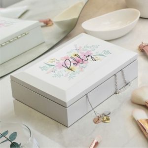 Girl's Personalised Floral Wooden Jewellery Box With Name