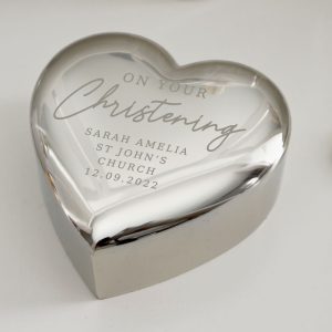 Personalised Christening Heart Trinket Box Silver Plated