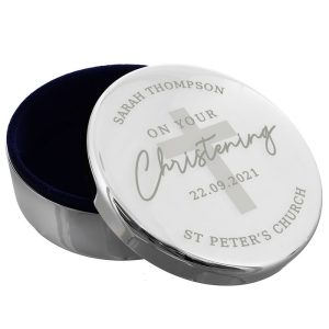 Personalised Christening Round Trinket Box Goddaughter Gift