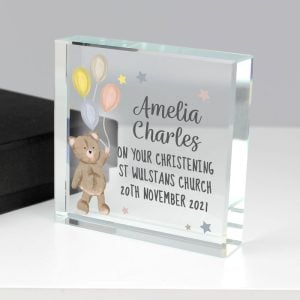 Personalised Teddy & Balloons Large Crystal Token