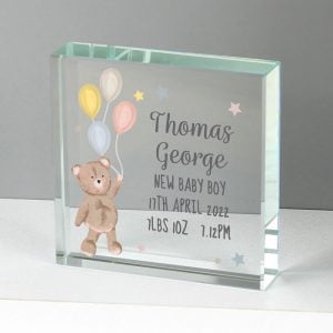 Personalised Teddy & Balloons Large Crystal Token