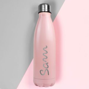Personalised Name Only Pink Metal Insulated Water Bottle