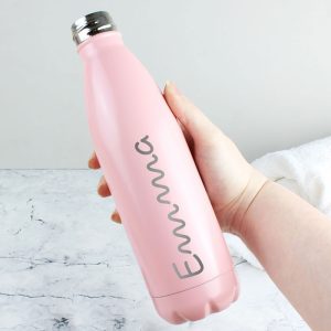 Personalised Name Only Pink Metal Insulated Water Bottle