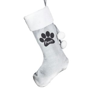 Personalised Paw Print Silver Grey Pet Xmas Stocking