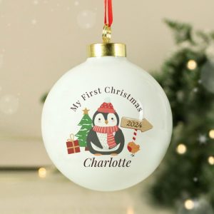 Personalised My First Christmas Penguin Tree Bauble