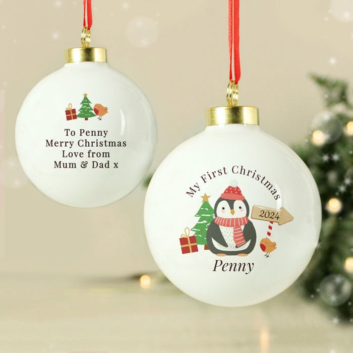 Personalised My First Christmas Penguin Tree Bauble