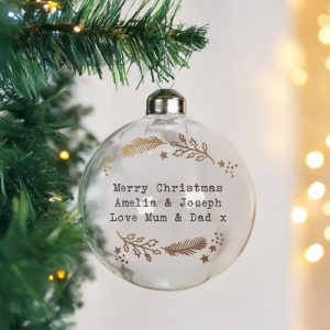 Personalised Gold Wreath Glass Christmas Tree Bauble