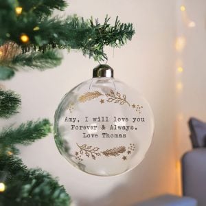 Personalised Gold Wreath Glass Christmas Tree Bauble