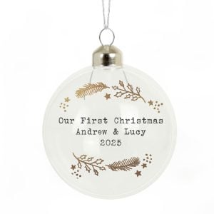 Personalised Gold Wreath Glass Christmas Tree Bauble