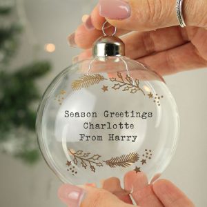Personalised Gold Wreath Glass Christmas Tree Bauble