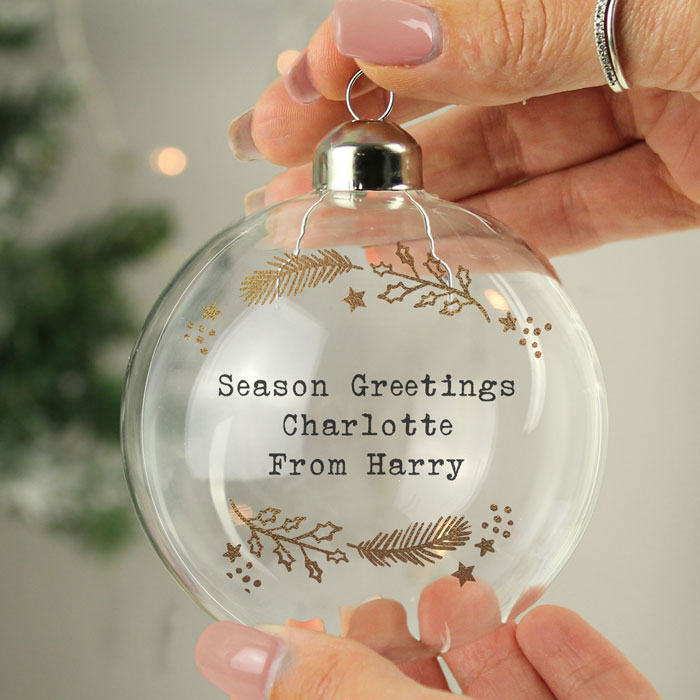 Personalised Gold Wreath Glass Christmas Tree Bauble