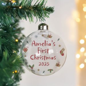 Personalised First Christmas Glass Tree Bauble
