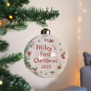 Personalised First Christmas Glass Tree Bauble