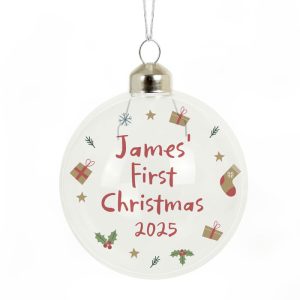 Personalised First Christmas Glass Tree Bauble