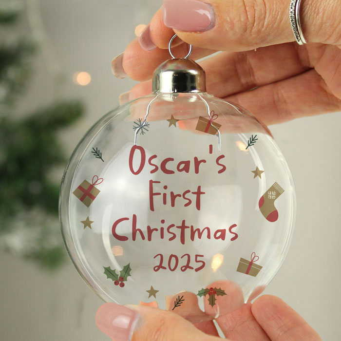 Personalised First Christmas Glass Tree Bauble