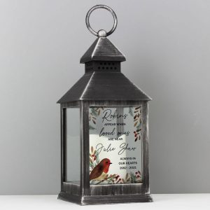Personalised Robins Appear Memorial Black Plastic Lantern
