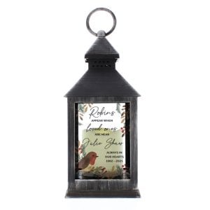 Personalised Robins Appear Memorial Black Plastic Lantern