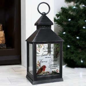 Personalised Robins Appear Memorial Black Plastic Lantern
