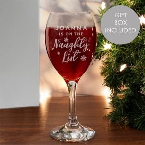 Personalised I'm On The Naughty List Wine Glass Xmas Gift
