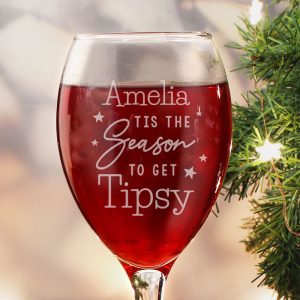 Personalised 'Tis The Season To Get Tipsy Season Wine Glass