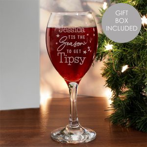 Personalised 'Tis The Season To Get Tipsy Season Wine Glass