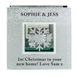 Personalised Xmas Snowflake Silver Glitter Tea Light Holder