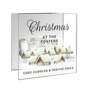 Personalised Christmas Village Glass Tea Light Holder