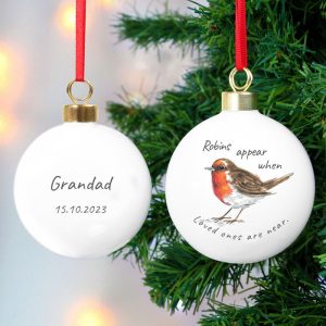 Personalised Robin In Memory Tree Bauble