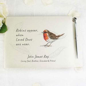 Personalised Robin Book of Condolence and Pen