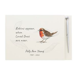 Personalised Robin Book of Condolence and Pen