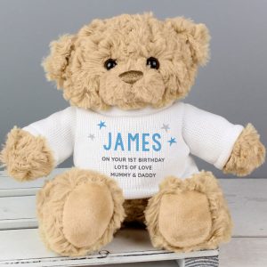 Boy's Personalised Blue Name & Message Teddy Bear
