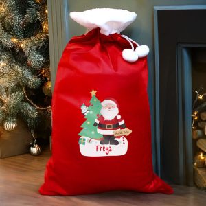 Personalised Santa Luxury Pompom Red Sack