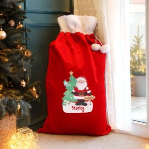 Personalised Santa Luxury Pompom Red Sack