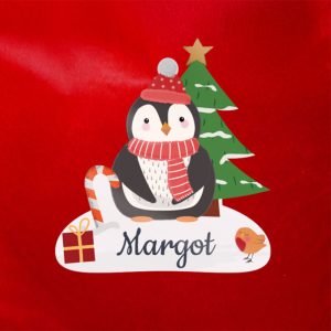 Personalised Christmas Penguin Luxury Pompom Red Sack