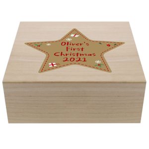 Personalised Christmas Star Large Wooden Keepsake Box