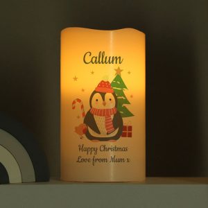 Personalised Christmas Penguin LED Candle