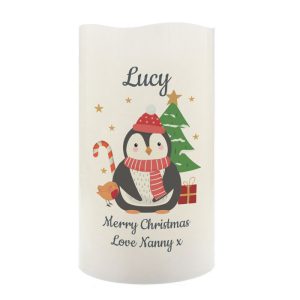 Personalised Christmas Penguin LED Candle