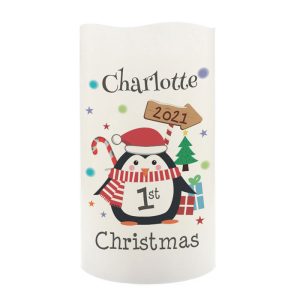 Personalised Christmas Penguin LED Candle