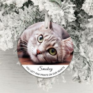 Pet Memorial Photo Xmas Decoration Paw Prints on our Hearts