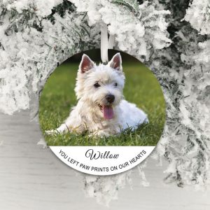 Pet Memorial Photo Xmas Decoration Paw Prints on our Hearts