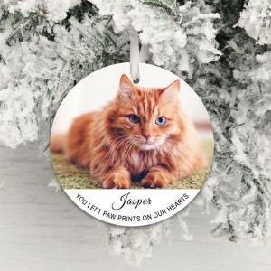 Pet Memorial Photo Xmas Decoration Paw Prints on our Hearts