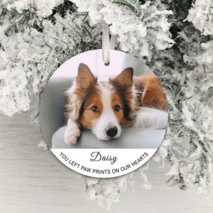 Pet Memorial Photo Xmas Decoration Paw Prints on our Hearts