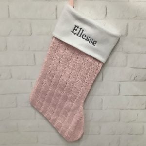Girl's Personalised Pink Cable Knit Christmas Stocking