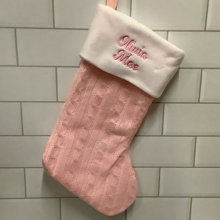 Girl's Personalised Pink Cable Knit Christmas Stocking