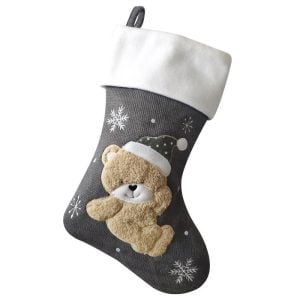 Personalised Grey Teddy Christmas Stocking